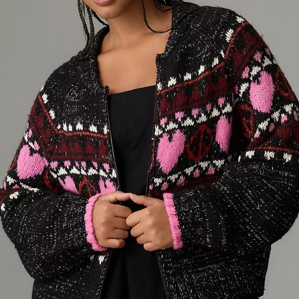 Pilcro Peace Love Icon Zip-Up Cardigan Sweater - Picture 3 of 16